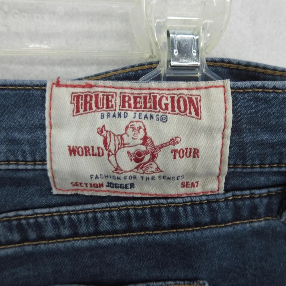 True Religion Section Jogger Jeans Mens Blue Wash Cropped Zipper Cuff Fits 31